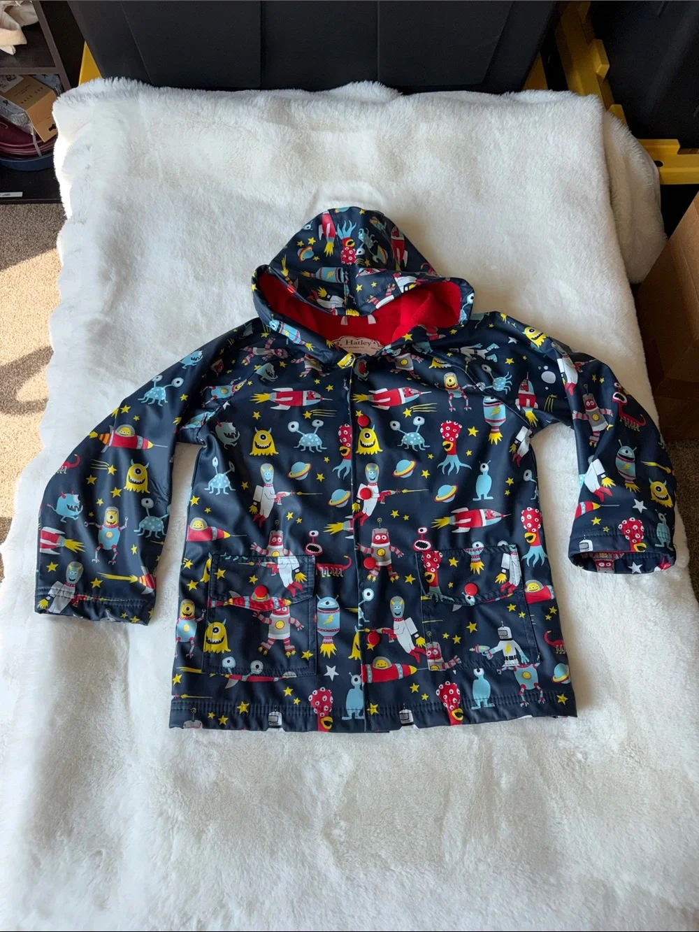 Hatley Size 6 Space Aliens Terry lined Raincoat